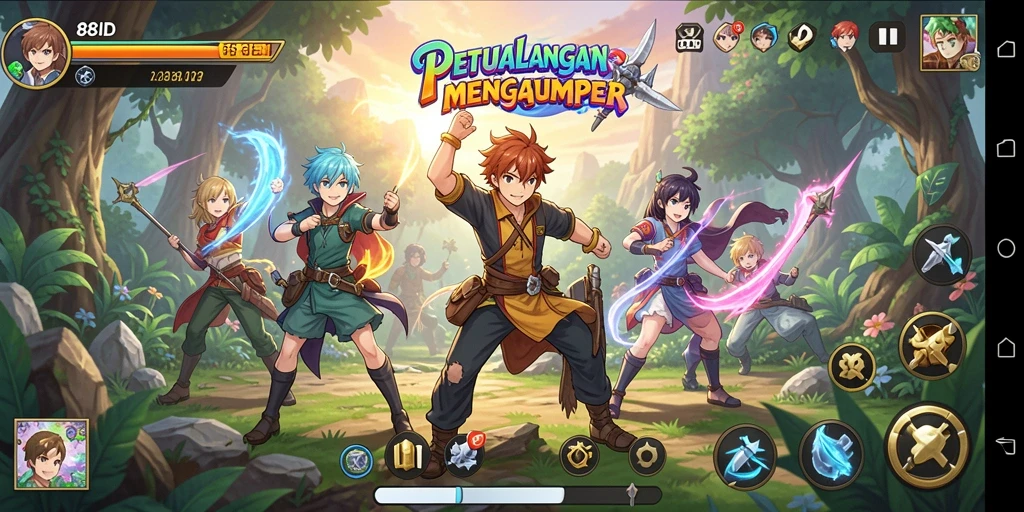 Tampilan menarik dari gameplay 88ID dengan karakter anime yang mengesankan.