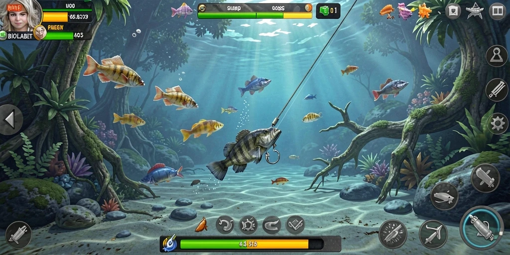 Tampilan gameplay memikat dari BIOLABET dengan aksi memancing yang seru.