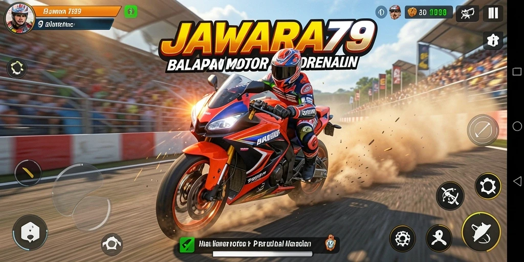 Tampilan gameplay seru dalam balapan motor JAWARA79.