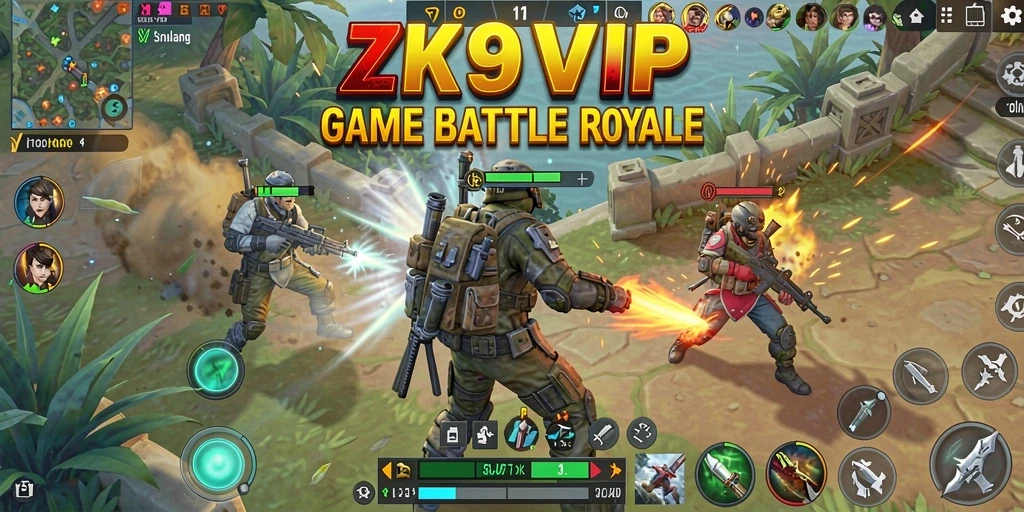 Screenshot menampilkan aksi seru dalam gameplay Battle Royale.